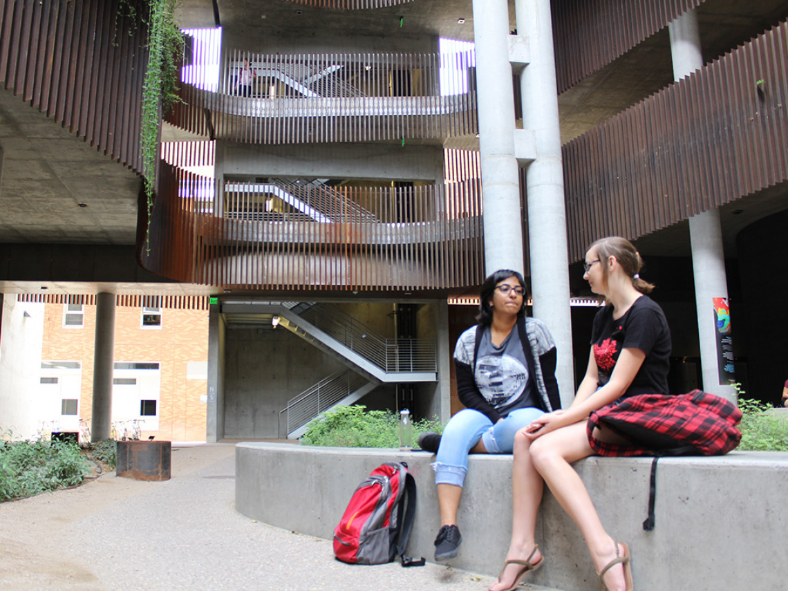 students in a courtyard